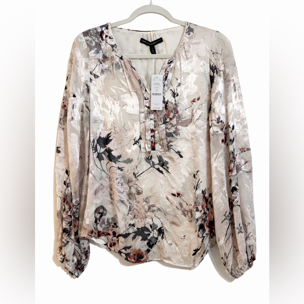 NWT White House Black Market printed silk blouse